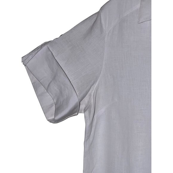 Coupe Collection 100% Linen White1/4 Buttoned Collared Blouse - Picture 6 of 16